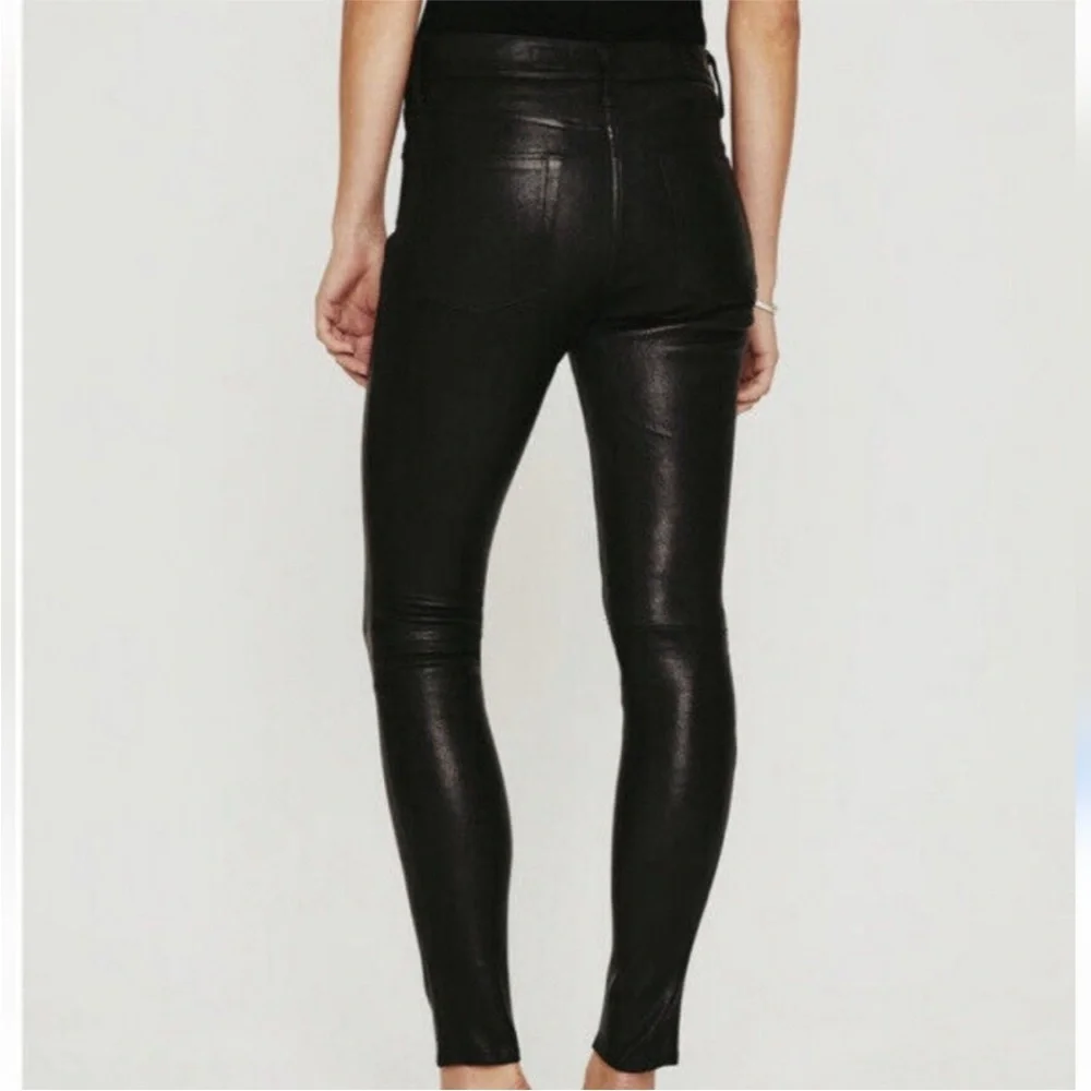 AG Adriano Goldschmied Farrah Black Lamb Leather Pants Size 25